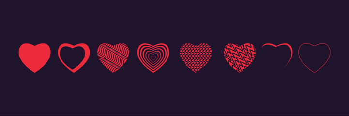 Set of different heart shapes, hearts elements, objects, symbols, Heart UI, UX and used in Love concepts, vector illustration