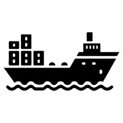 Obraz premium Merchant ship icon, clipart, vector silhouette, black color silhouette, white background