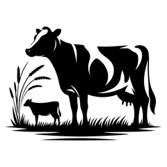 Holstein Friesians Dairy Cattle silhouette vector, black color silhouette