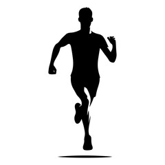 minimal Marathon front view run pose man vector silhouette, black color silhouette