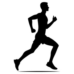 minimal Marathon front view run pose man vector silhouette, black color silhouette