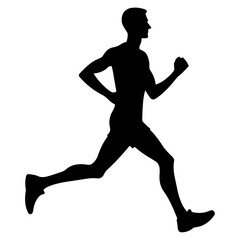 minimal Marathon front view run pose man vector silhouette, black color silhouette