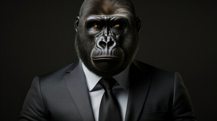 Mammal portrait black head gorilla primate wildlife ape male animals face - obrazy, fototapety, plakaty