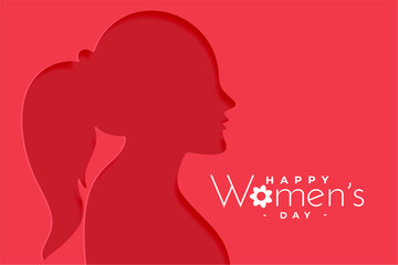 happy womens day greeting card with papercut female face