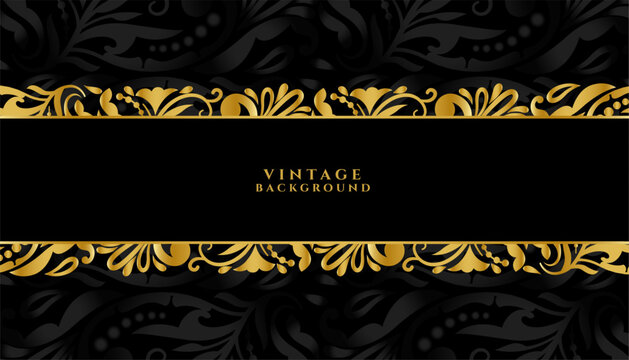 retro style floral border dark background with golden touch