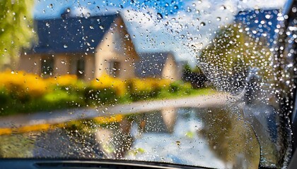 fountain in the city wallpaper rain water on windscreen reflection in car mirror and water drops ion wet ground