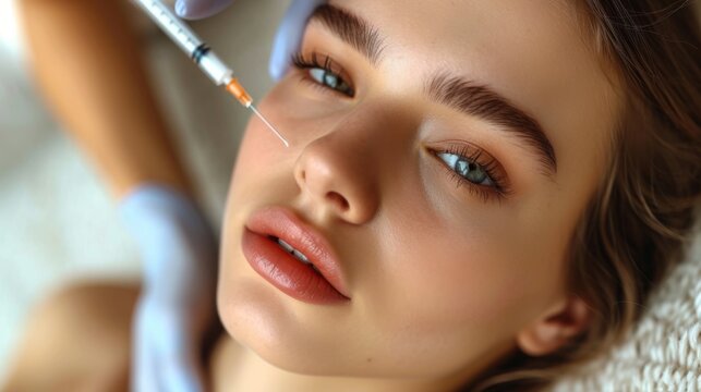 Procédure cosmétique : Femme recevant une injection, soin esthétique avec seringue