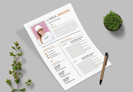 Resume Layout With Dark Orange Accents