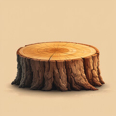 A logo illustration of a brown tree stump on a beige background. Created with generative AI.