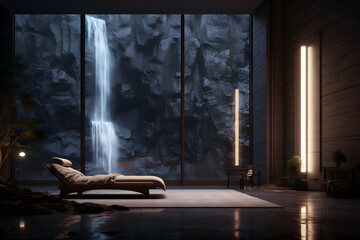 A room with a sensory waterfall  - obrazy, fototapety, plakaty