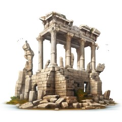 Fototapeta premium Historical stone ruins of an ancient temple with columns isolated on a white background