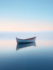 Row Boat Floating in a Calm Water with a Beautiful Sunset