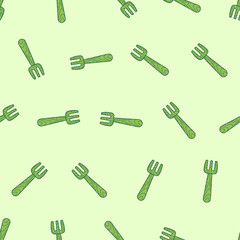 Flat line wooden fork seamless pattern. Suitable for backgrounds, wallpapers, fabrics, textiles, wrapping papers, printed materials, and many more. Editable vector.