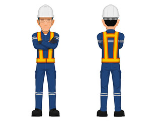 Set of construction worker in the position of folding his arms