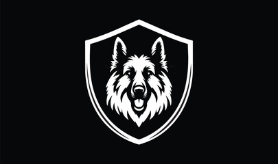 Dog face, dog, German shepherd in shield badge logo 