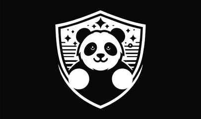 Panda, mountain, shield badge 
