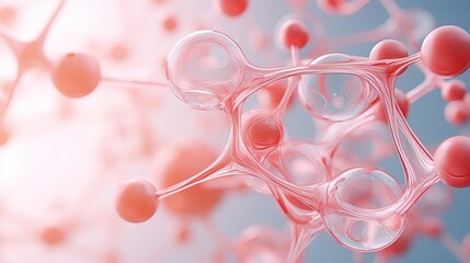 3D illustration of an abstract molecular structure in red and pink tones.