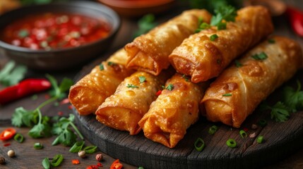 Chinese Beef and Egg Rolls - Food photography Generative AI