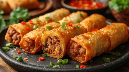 Delicious Beef Spring Rolls - Food photography Generative AI