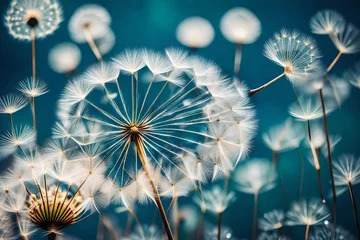 Fotobehang Abstract blurred nature background dandelion seeds parachute. Abstract nature bokeh pattern © Arham