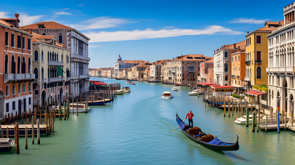 Scenic Beauty of Venice: A Glimpse into the City's Historic Canals and Colorful Architecture - obrazy, fototapety, plakaty