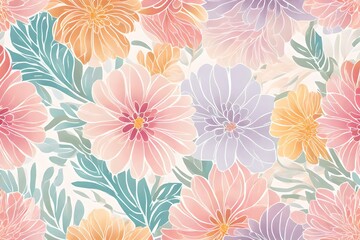 Decorative floral backdrop in pastel colors, flowers background for wedding photo album, beautiful mural, luxury wall art