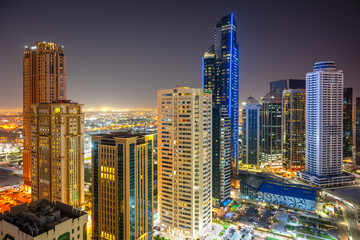 Obraz premium Beautiful Sunset Aerial view of Dafna area west bay Doha.