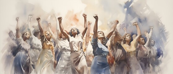 Many women fighting for their rights tired of the inequality suffered for years. Women protest background banner for International Women´s Day
