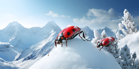 ladybug, ladybird in the snow