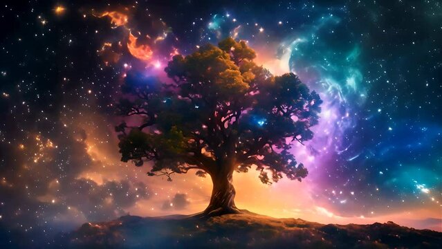 Animated surreal cosmic life tree