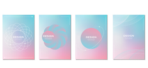  Gradient background vector. Aesthetic posters design set. Trendy gradient holographic background vector with pastel colors, geometric shapes. Gooddesign for social media, cosmetic product,  banner
