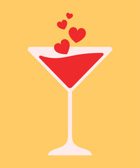 Valentines Day Drink Wine Glass Cocktail Flat Vector Illustration