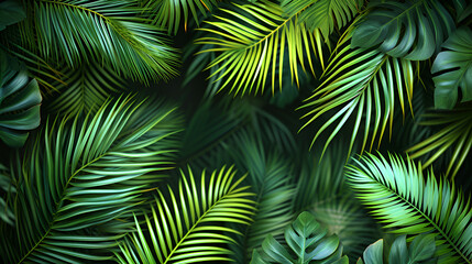 Palm leaves on isolated background, copy space, 
