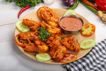 Golden fry prawn with sauce