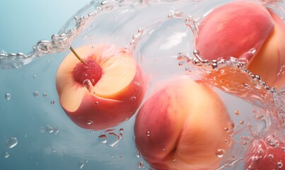 A few photos of peaches and water, with a light pink and transparant texture style, gorgeous...