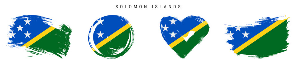 Solomon Islands hand drawn grunge style flag icon set. Free brush stroke flat vector illustration isolated on white