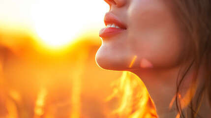 Close-up of a woman's face in golden sunset light.