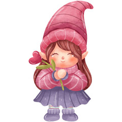 Gnome Holding flowers Watercolor