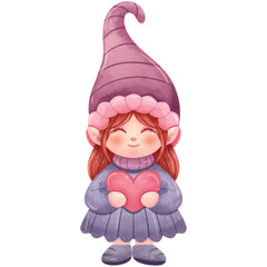 Gnome Holding love Watercolor