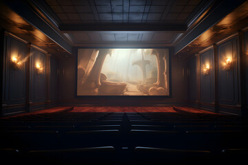 A theater space with a motorized projection scree - obrazy, fototapety, plakaty