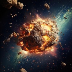 Image of an asteroid explosion in space