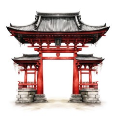 Japanese temple gate, white background