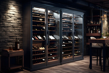 wine cellar with a glass enclosed wine storage room - obrazy, fototapety, plakaty