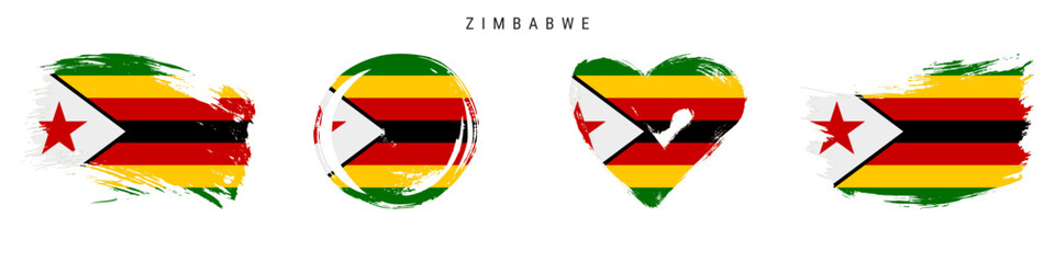 Zimbabwe hand drawn grunge style flag icon set. Free brush stroke flat vector illustration isolated on white