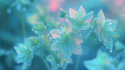 Delicate, small flowers of blue and pink
