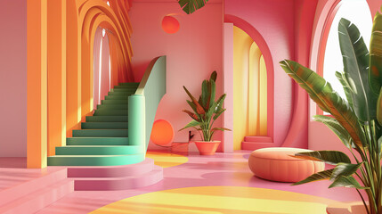 Interior of a stylish room in bright colors
