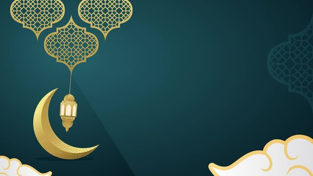 Islamic background animated video footage 4k with copy space, lantern and mosque. Suitable for ramadan kareem, eid Al Adha, eid al fitr, eid mubarak and islamic new year celebration background