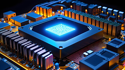 generative ai processor modern computer motherboard. digital electrical line motherboard processor