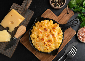 Mac and cheese, traditional american dish, top view