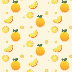 vector hand drawn sliced citrus lemon orange fruits and water drop pattern seamless realistic print